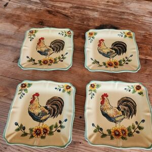 Country Rooster Square Plates - Set of 4